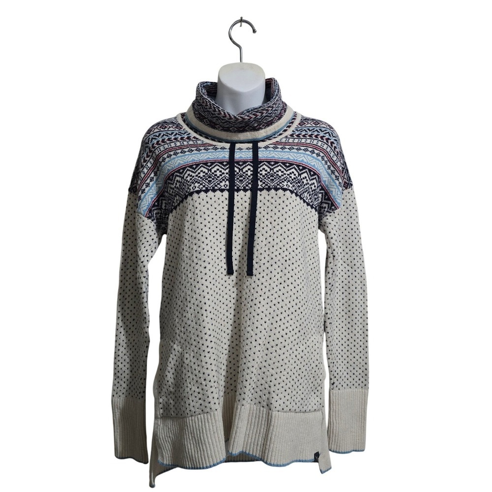 Eddie Bauer Oslo Fair Isle Wool Blend Funnel Neck Hi-Lo Sweater Sz M Tall
